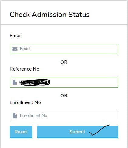 NIOS admission status by reference number